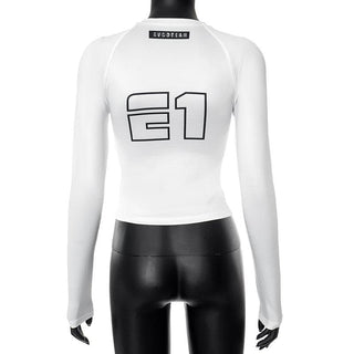 Long sleeve crewneck abstract contrast top