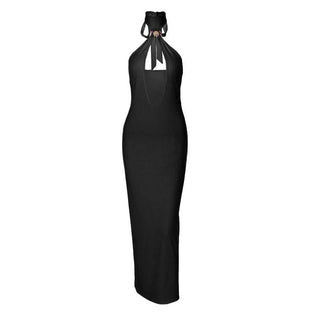 Self tie halter hollow out backless cut out midi dress