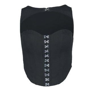 Hollow out button sleeveless corset low cut denim cut out top