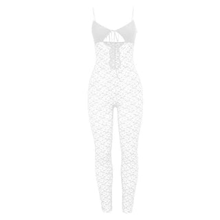 V neck hollow out solid lace cami jumpsuit