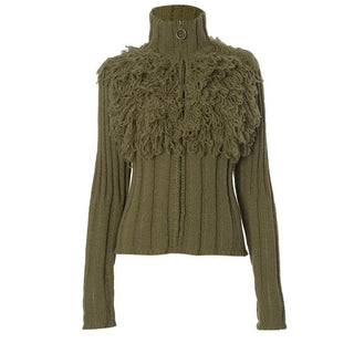 Long sleeve high neck zip-up ribbed knitted top