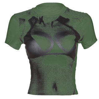 Short sleeve crewneck body print crop top