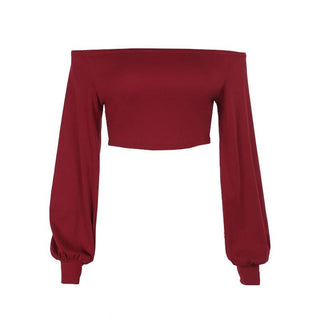 Off shoulder long sleeve ruched solid crop top