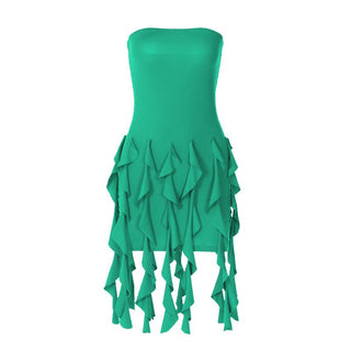 Ruffle backless sleeveless solid tube mini dress