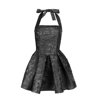 Halter smocked ruched square neck print mini dress