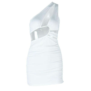 Irregular hollow out ruched one shoulder cut out mini dress