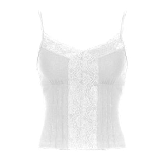 Stitch v neck lace hem backless solid cami top