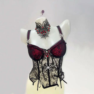 V neck bowknot spider applique cross pattern cami top