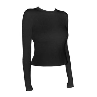 Long sleeve crewneck self tie hollow out cut out top