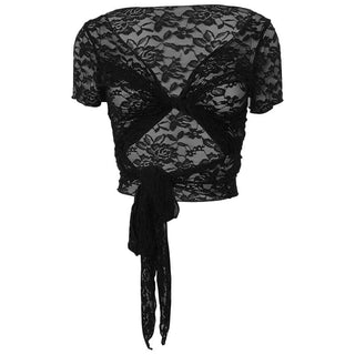 Short sleeve lace 2-way see through top
