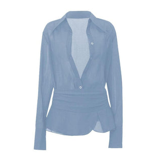 Button turnover collar long sleeve solid mini skirt set