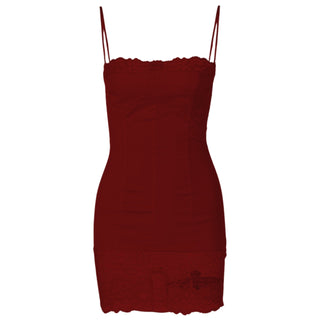 Lace patchwork stitch zip-up backless cami mini dress