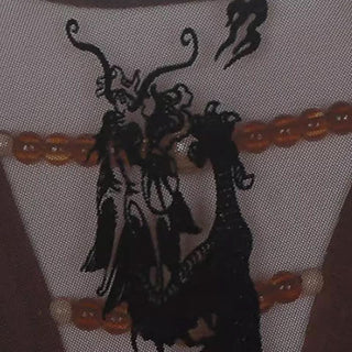 Long sleeve deep V neck beaded mesh bodysuit