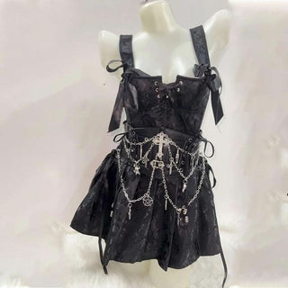 Metal chain cross applique halter o ring top
