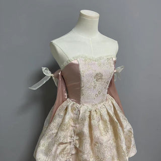 Sweetheart neck gloves drawstring ruffle lace up tube mini dress