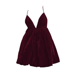 V neck velvet backless cami mini dress