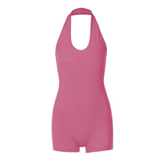 Halter u neck backless solid sleeveless romper