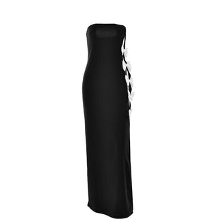 Bowknot contrast slit irregular backless tube maxi dress - Final Sale