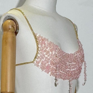 Metal chain beaded backless u neck cami top