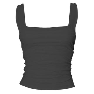 Square neck ruched backless solid top