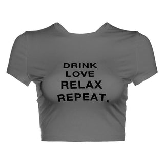 Short sleeve crewneck ruched letter print crop top