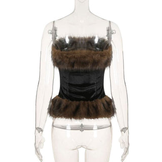 Fluffy velvet patchwork tube top