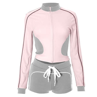 Zip-up Long sleeve drawstring low rise contrast pant set