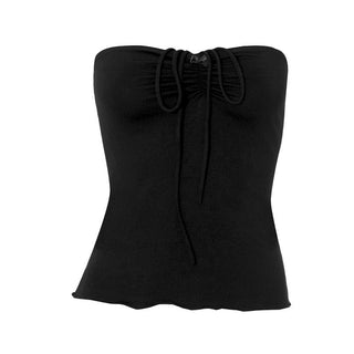 Halter sweetheart neck ruched bowknot ruffle top