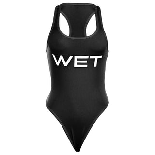 U neck â€œWETâ€ pattern sleeveless contrast tank bodysuit