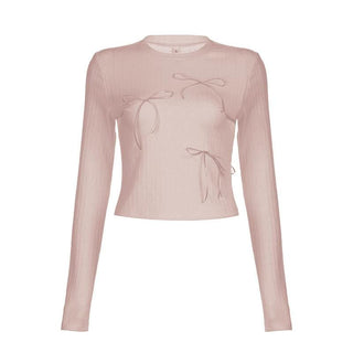Bowknot contrast long sleeve crewneck top