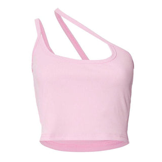 One shoulder ribbed irregular backless top
