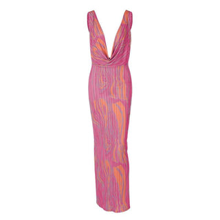 Contrast print cowl neck sleeveless backless maxi dress