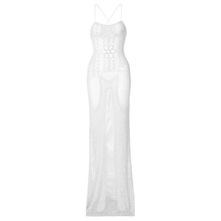 Knitted cross back see through cami maxi dress