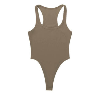Ribbed sleeveless u neck solid bodysuit