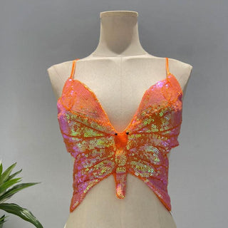 Deep V neck glitter cross back self tie cami top