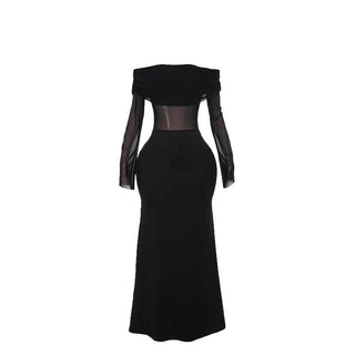 Off shoulder long sleeve mesh ruched maxi dress