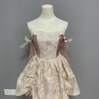 Sweetheart neck gloves drawstring ruffle lace up tube mini dress