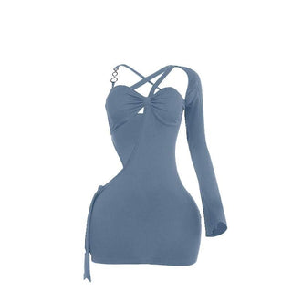 Irregular long sleeve hollow out o ring cut out mini dress