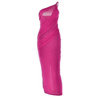 One shoulder irregular patchwork slit cami maxi dress-final-sale