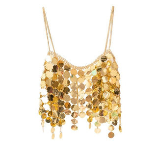 Metal chain glitter v neck hollow out cami cut out top