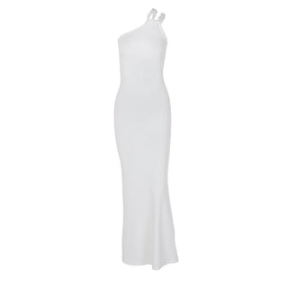 One shoulder ruched irregular backless maxi dress