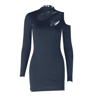 Long sleeve hollow out irregular solid cut out mini dress