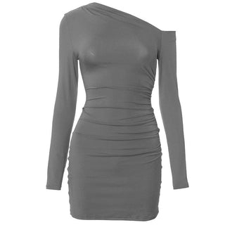 Long sleeve one shoulder ruched mini dress