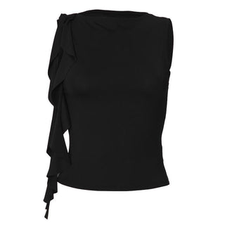 Ruffle crewneck solid irregular top