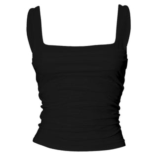 Square neck ruched backless solid top