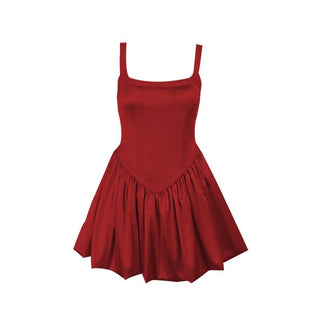 U neck lace hem ruched cami mini dress