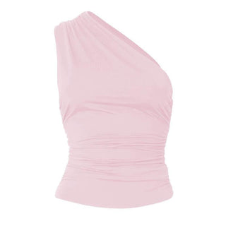 One shoulder solid irregular ruched top