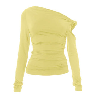 Irregular long sleeve hollow out ruched one shoulder cut out top