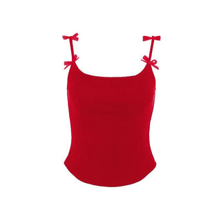 Bowknot applique u neck backless cami top