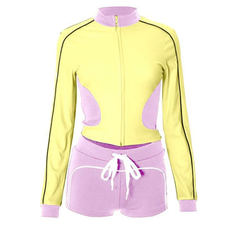 Zip-up Long sleeve drawstring low rise contrast pant set